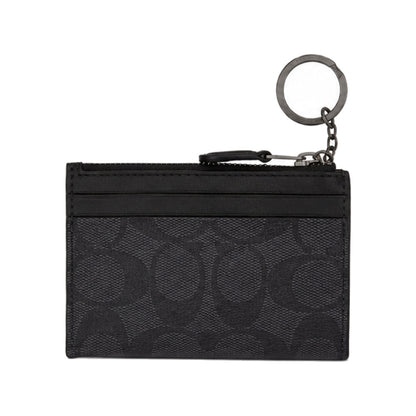 Coach Mini Zip Key-Ring Card Case in Black-on-Black Signature Canvas