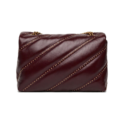 PINKO Love Puff Classic Shoulder Bag in Burgundy Diagonal Quilt with Micro-Studs