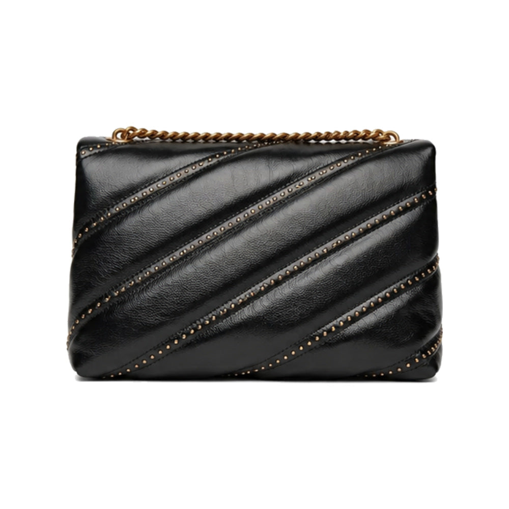 Pinko Love Puff Classic Crossbody Bag in Black Diagonal Quilt With Micro-studs