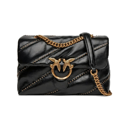 Pinko Love Puff Classic Crossbody Bag in Black Diagonal Quilt With Micro-studs