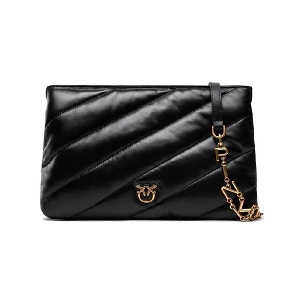 Pinko Twins Messenger Bag in Black Diagonal Quilt