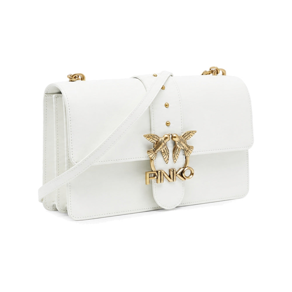 Pinko Love Classic Shoulder Bag in White Smooth Leather