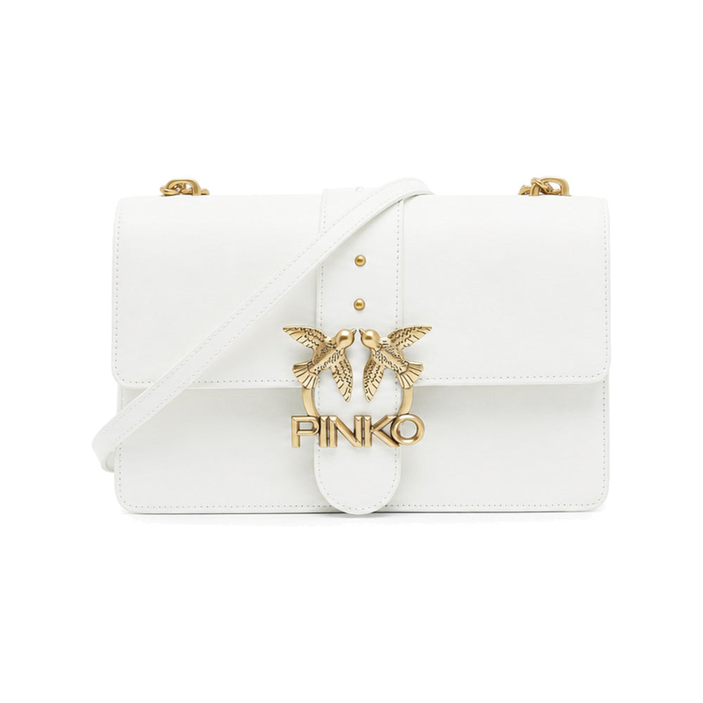 Pinko Love Classic Shoulder Bag in White Smooth Leather