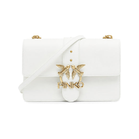 Pinko Love Classic Shoulder Bag in White Smooth Leather