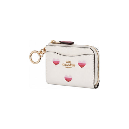 Coach Medium Corner Zip Wallet in Chalk/White with Pink Heart Print