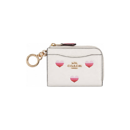 Coach Medium Corner Zip Wallet in Chalk/White with Pink Heart Print