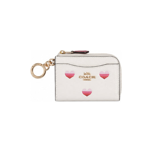 Coach Medium Corner Zip Wallet in Chalk/White with Pink Heart Print
