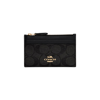Coach Zip Card Case in Black Signature Leather
