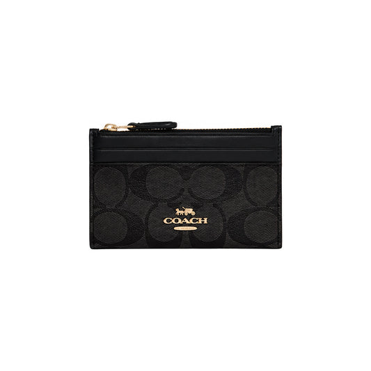 Coach Zip Card Case in Black Signature Leather