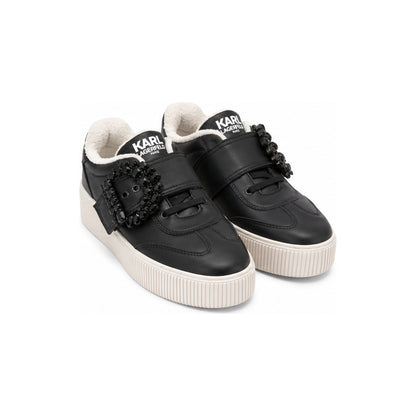 Karl Lagerfeld Paris Black Embellished Buckle Platform Sneakers - Size 6