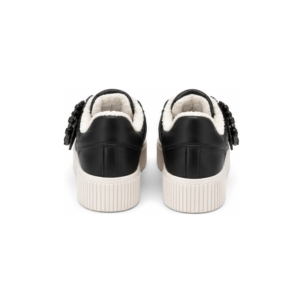 Karl Lagerfeld Paris Black Embellished Buckle Platform Sneakers - Size 6