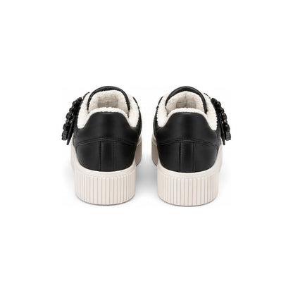 Karl Lagerfeld Paris Black Embellished Buckle Platform Sneakers - Size 6
