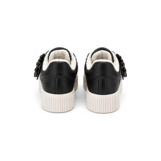 Karl Lagerfeld Paris Black Embellished Buckle Platform Sneakers - Size 6