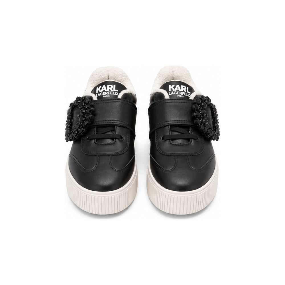 Karl Lagerfeld Paris Black Embellished Buckle Platform Sneakers - Size 6