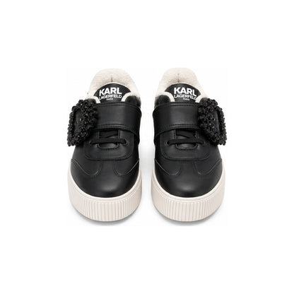 Karl Lagerfeld Paris Black Embellished Buckle Platform Sneakers - Size 6