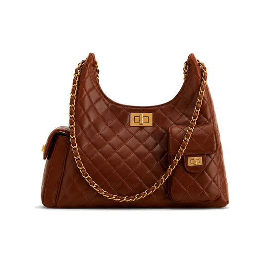 JW PEI Vivian Multi-Pocket Chain Hobo Bag in Brown
