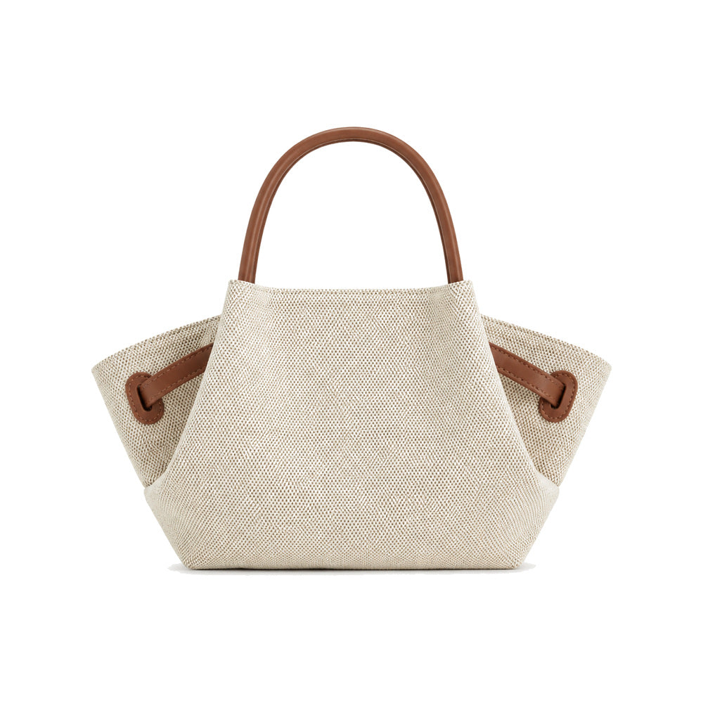 JW PEI Hana Mini Faux Straw Tote Bag in Beige & Brown Canvas