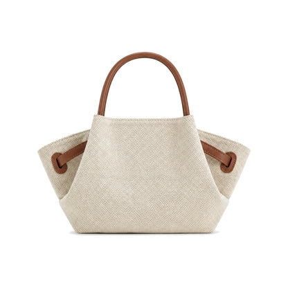 JW PEI Hana Mini Faux Straw Tote Bag in Beige & Brown Canvas