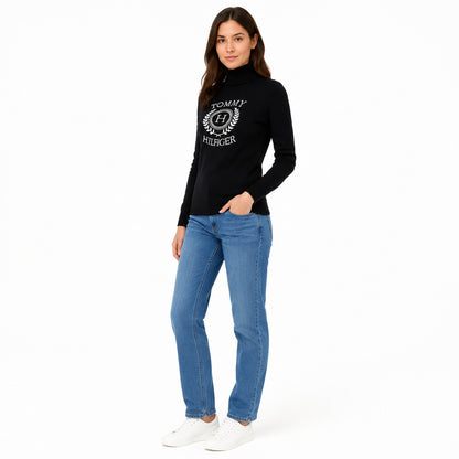Tommy Hilfiger Crest Logo Turtleneck Sweater In Black