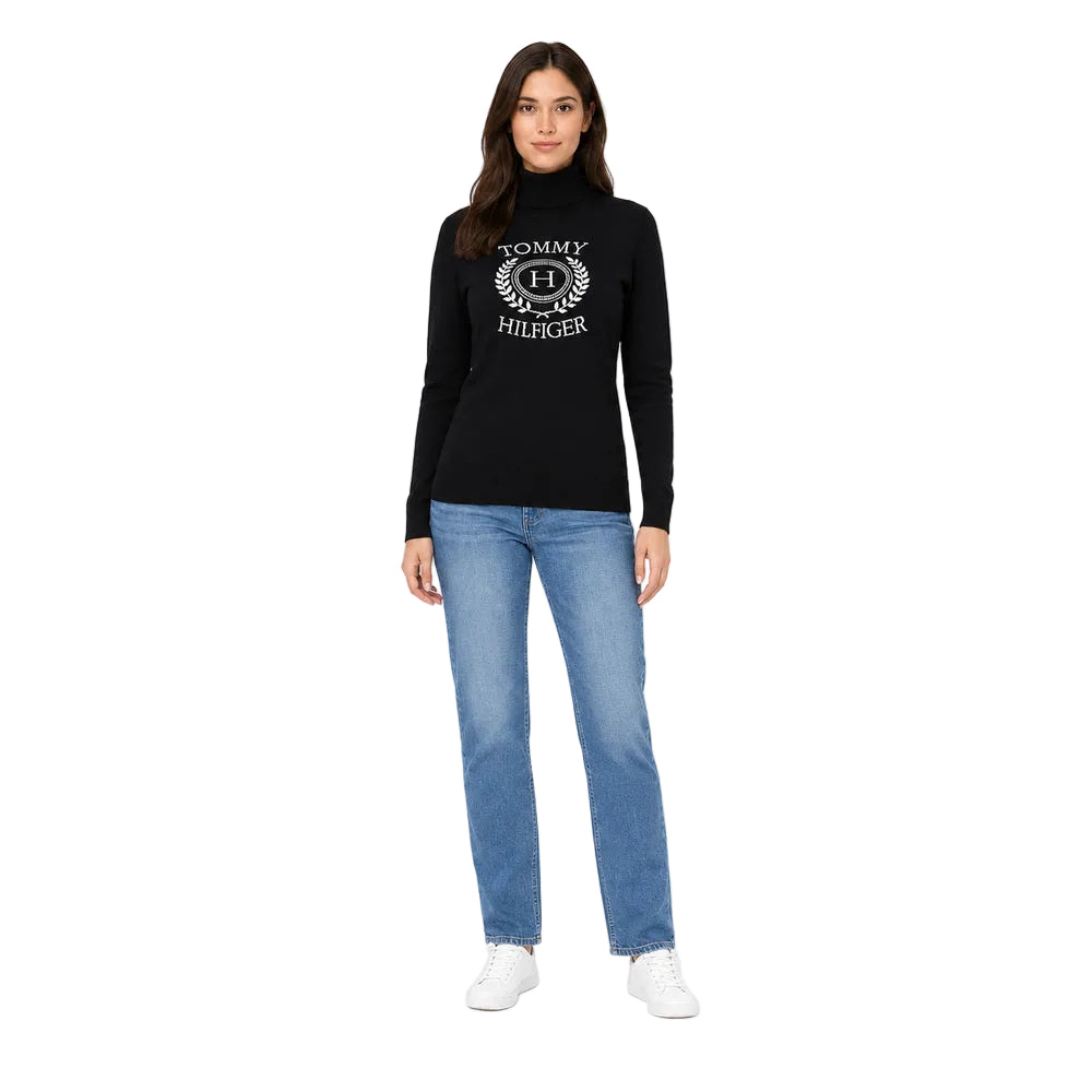 Tommy Hilfiger Crest Logo Turtleneck Sweater In Black
