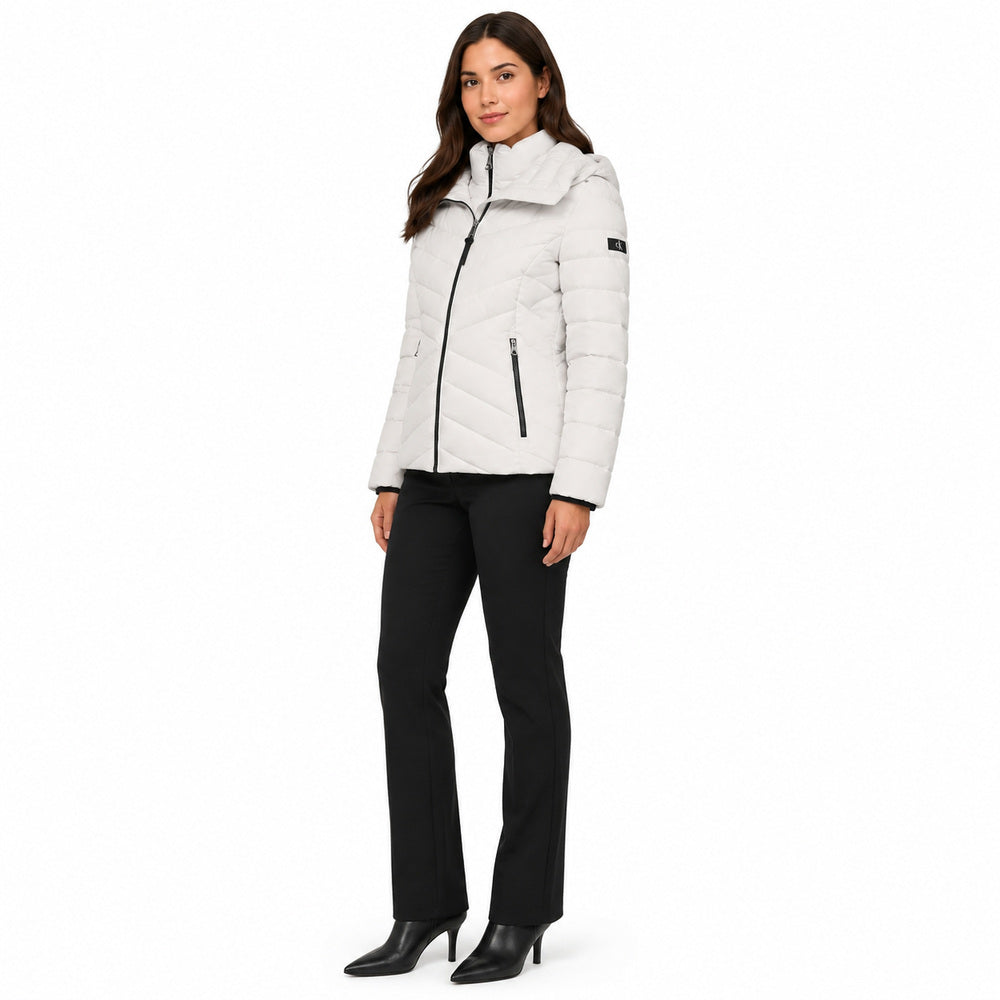 DKNY Asymmetrical Zip Puffer Jacket In White