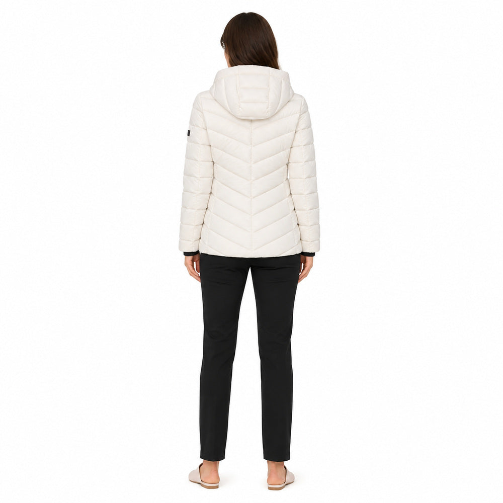 DKNY Asymmetrical Zip Puffer Jacket In White