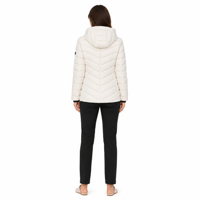 DKNY Asymmetrical Zip Puffer Jacket In White
