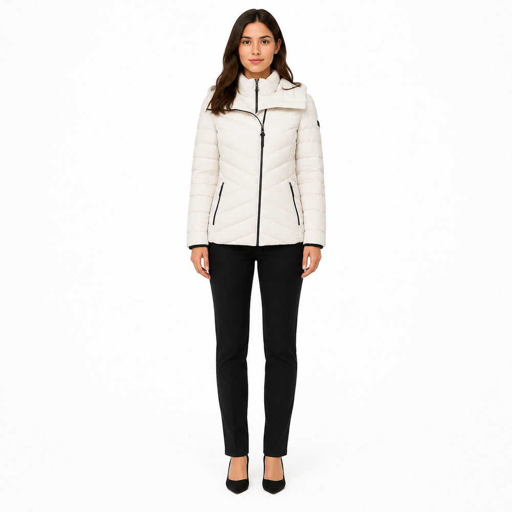 DKNY Asymmetrical Zip Puffer Jacket In White