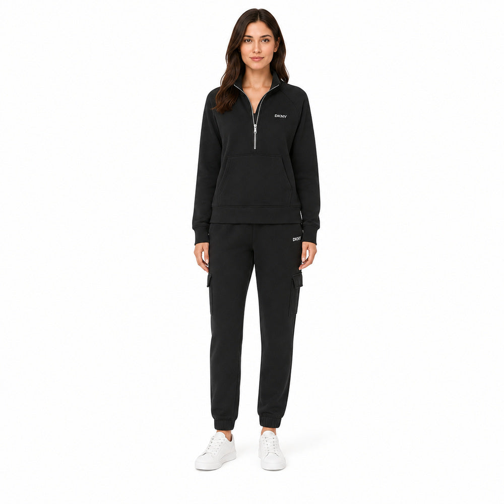 DKNY Quarter-Zip Sweatshirt And Cargo Jogger Set In Black