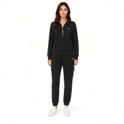 DKNY Quarter-Zip Sweatshirt And Cargo Jogger Set In Black
