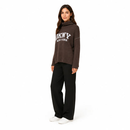 DKNY Jeans Intarsia Logo Mock-Neck Sweater in Brown