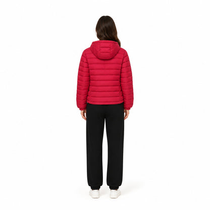 Pull & Bear Hooded Puffer Jacket in Vibrant Red