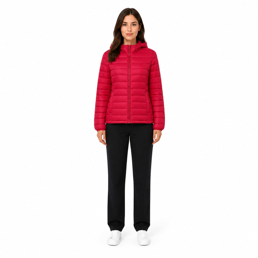 Pull & Bear Hooded Puffer Jacket in Vibrant Red