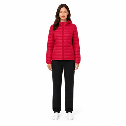 Pull & Bear Hooded Puffer Jacket in Vibrant Red