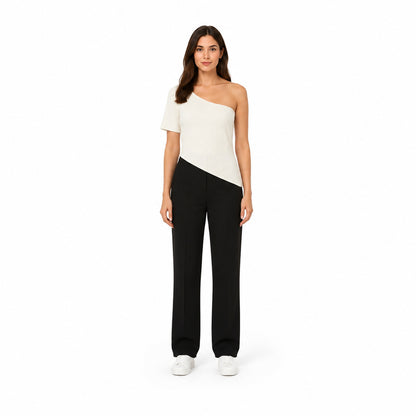 Zara Asymmetric One-Shoulder Ribbed Top in White