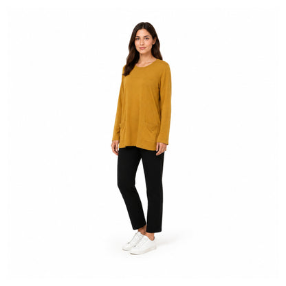 Zara Long-Sleeve Tunic Top in Mustard Yellow