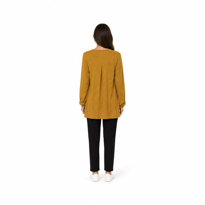 Zara Long-Sleeve Tunic Top in Mustard Yellow