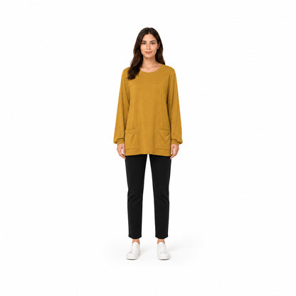 Zara Long-Sleeve Tunic Top in Mustard Yellow
