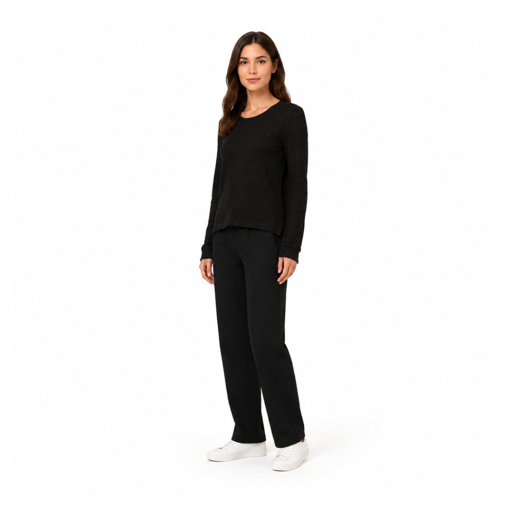 Zara Open-Knit Crewneck Sweater in Black