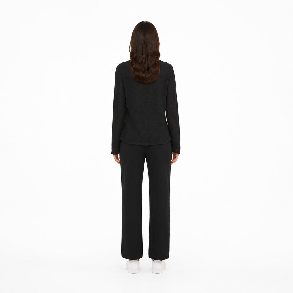 Zara Open-Knit Crewneck Sweater in Black