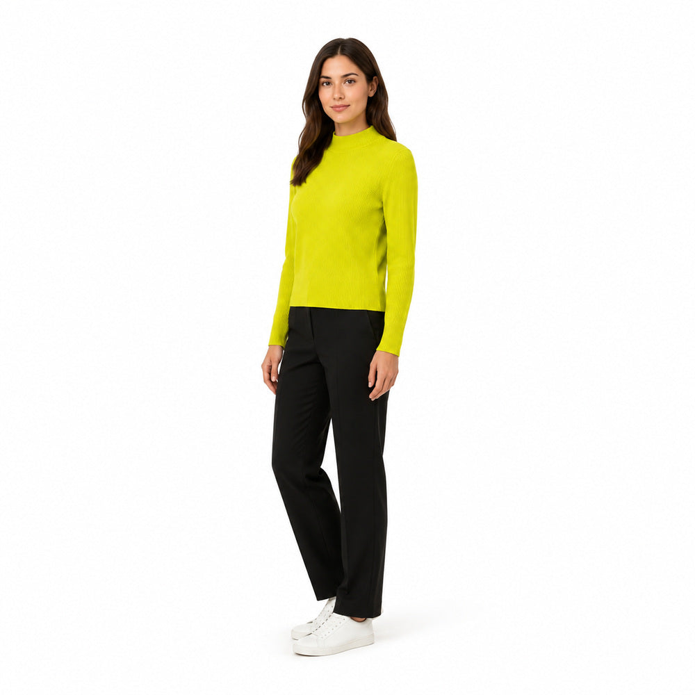 H&M x Pringle of Scotland Ribbed Mock-Neck Sweater in Bright Lime Yellow