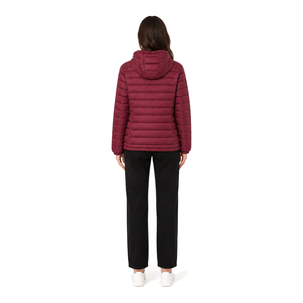 Pull&Bear Lightweight Hooded Puffer Jacket in Maroon