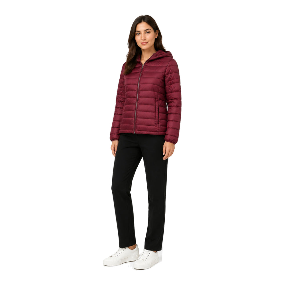 Pull&Bear Lightweight Hooded Puffer Jacket in Maroon