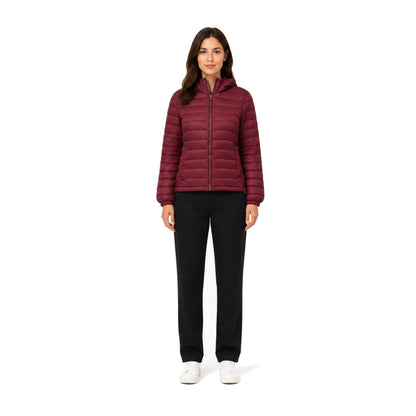 Pull&Bear Lightweight Hooded Puffer Jacket in Maroon