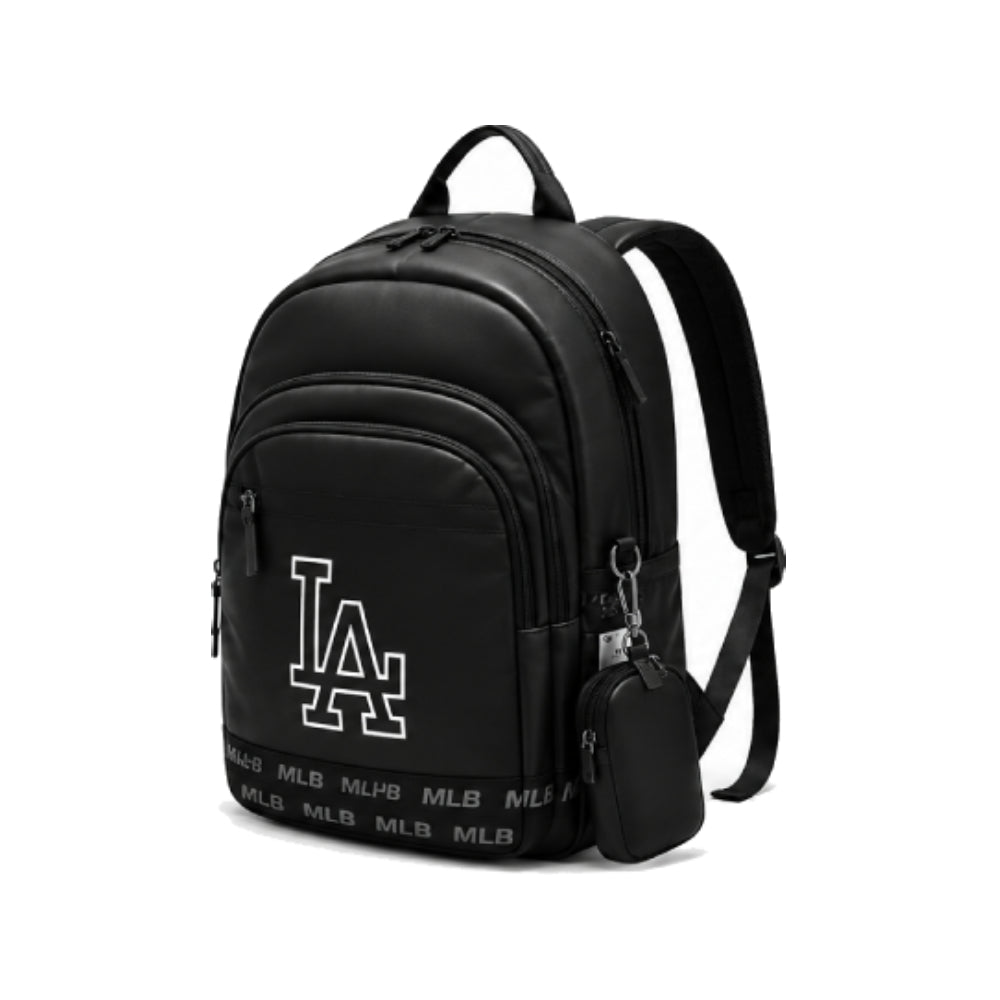 MLB Los Angeles Dodgers LA Logo PU Leather Backpack With Mini Pouch In Black