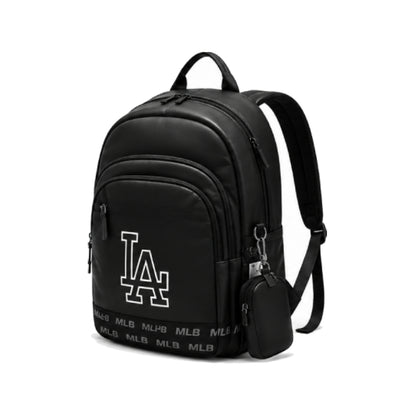 MLB Los Angeles Dodgers LA Logo PU Leather Backpack With Mini Pouch In Black