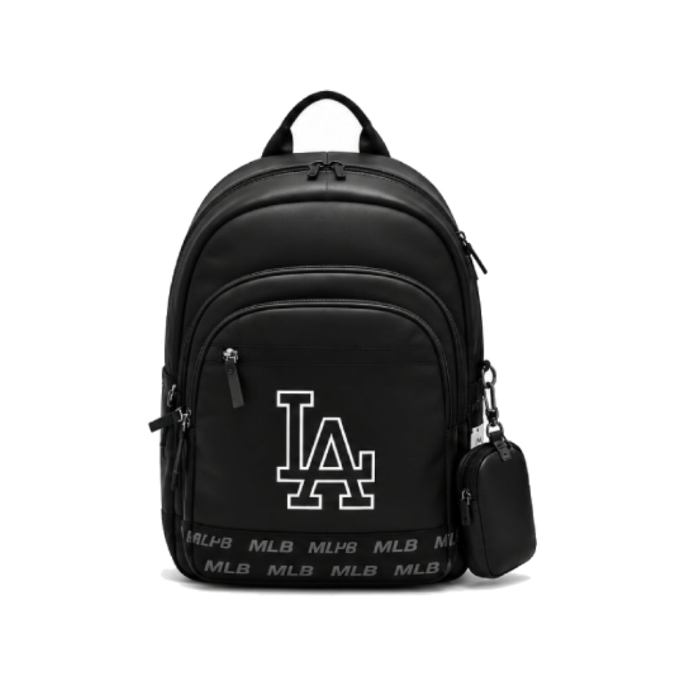 MLB Los Angeles Dodgers LA Logo PU Leather Backpack With Mini Pouch In Black