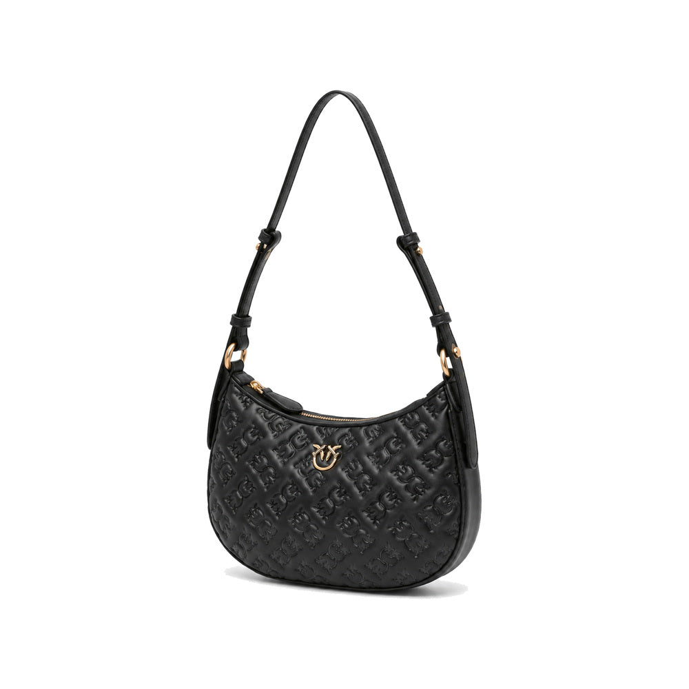 PINKO Love Half Moon Hobo Shoulder Bag in Black Monogram