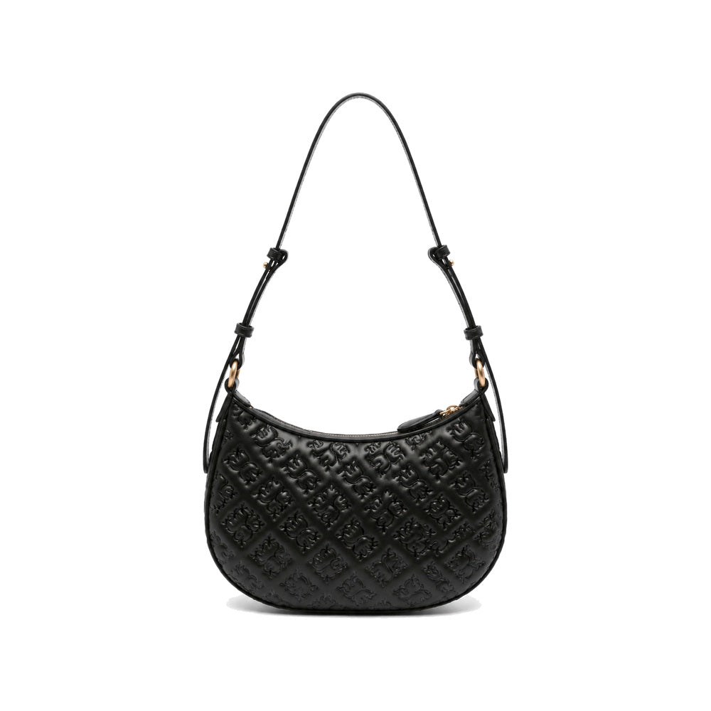 PINKO Love Half Moon Hobo Shoulder Bag in Black Monogram