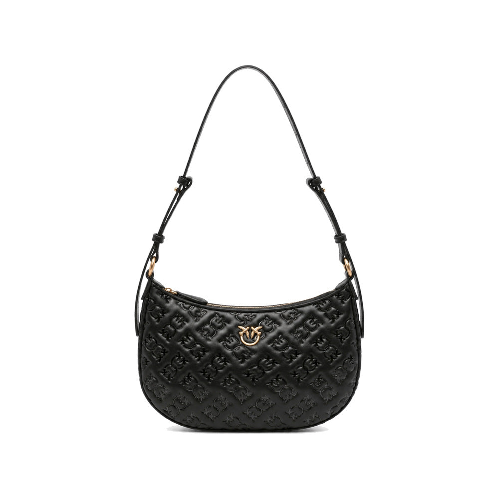 PINKO Love Half Moon Hobo Shoulder Bag in Black Monogram